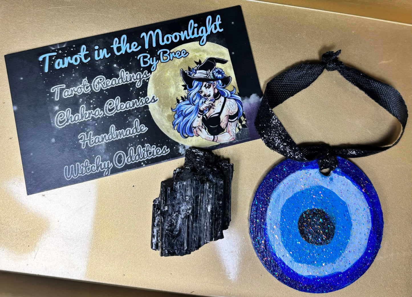 Evil Eye Ornament & Black Tourmaline -- Protection Duo
