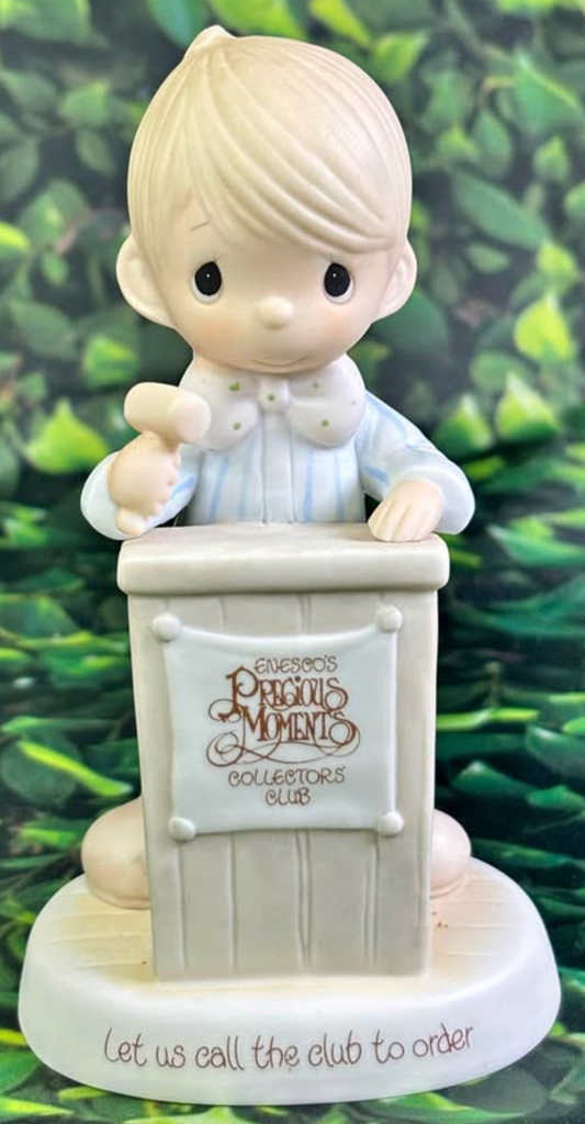 Precious Moments Figurine – Let Us Call the Club to Order (1982 Collectors’ Club Exclusive)