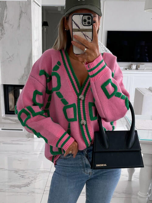 Geometric Preppy Cardigan